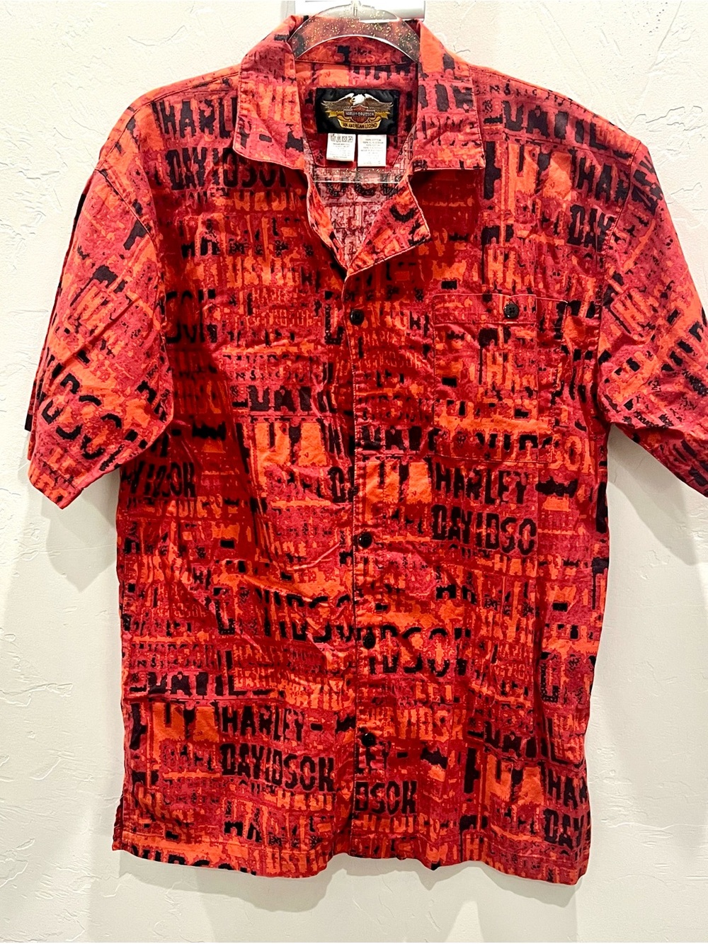 Harley Davidson Shirt Men Small Red Button Up Short Sleeve All Over Print